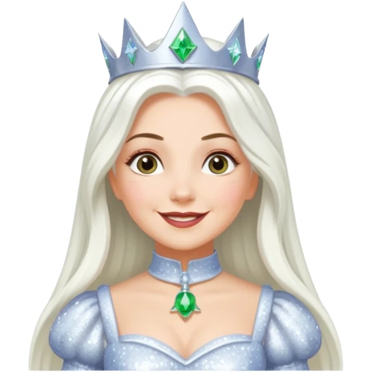 Good Witch of the North from the Wizard of Oz with long white hair, white sequin outfit emoji