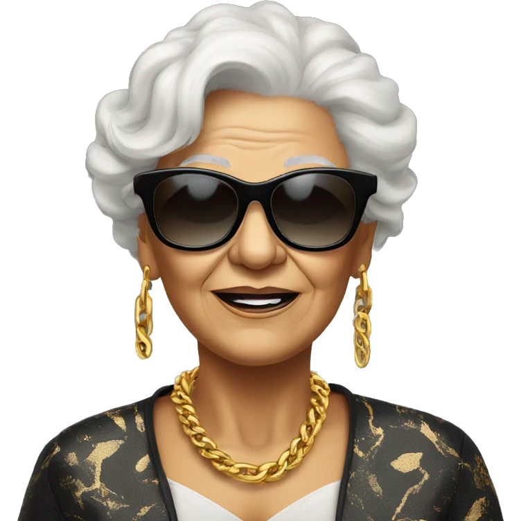 rich cool grandma in black sunglasses with a gold chain emoji