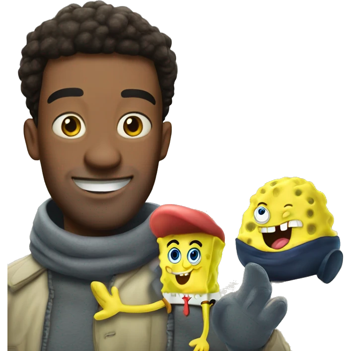 make patrick with spongebob on the right hand side. patrick on left. i want them to be infront of their houses. with gary in between both of them emoji
