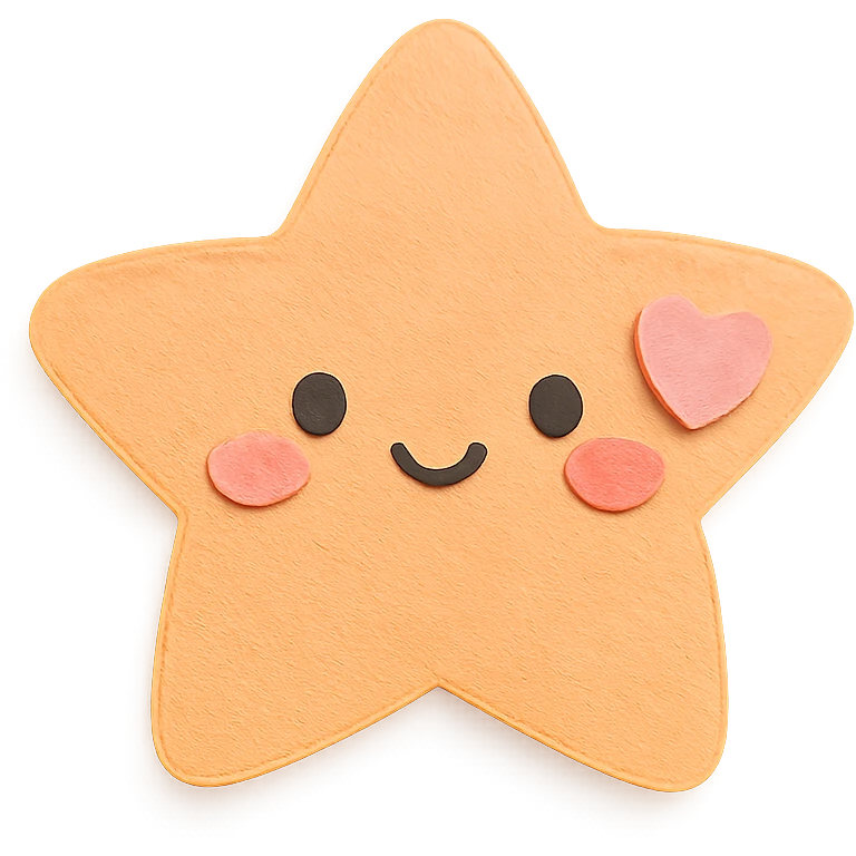 Cute pastel orange star with a tiny pastel heart, no limbs, full body, transparent background, in kawaii paper craft style. emoji