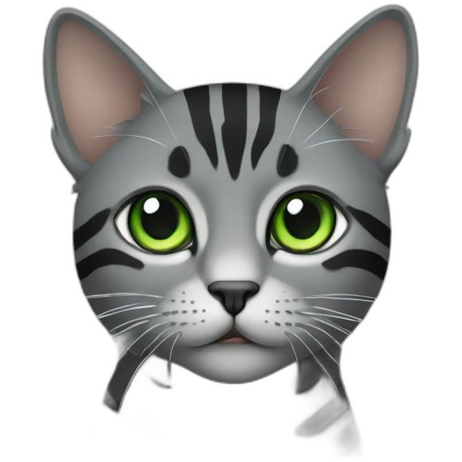 green eyes black and grey stripted cat emoji