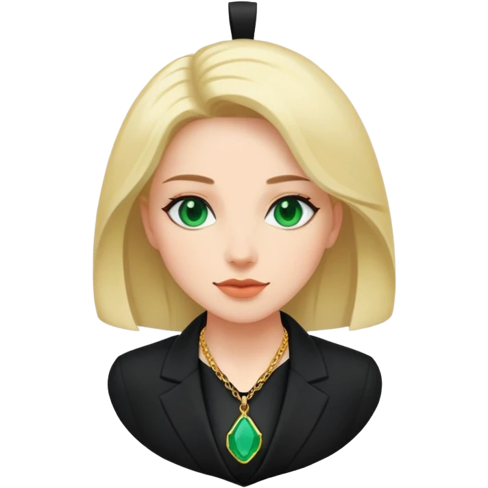 Mujer eje Gante traje negro y colgante esmeralda emoji