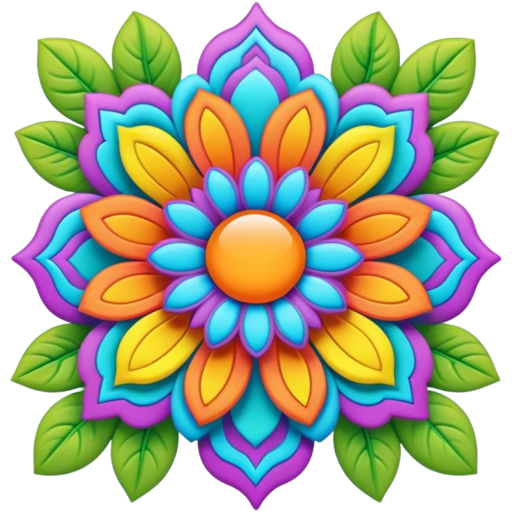 Create a 3D ultra detailed psychedelic colored hippie style flower border  emoji