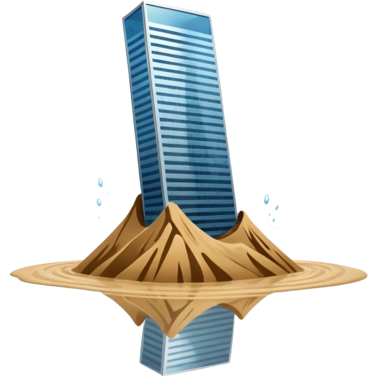 Skyscraper collapsing on quicksand emoji