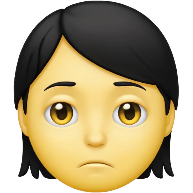 classic yellow emoji with black hair covering one eye, looking emotional emoji