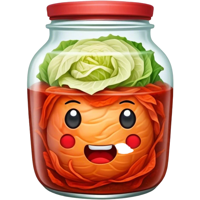 chopped Kimchi Cinematic Realistic Kimchi Dish Emoji, depicted as spicy, fermented cabbage with vibrant red hues neatly served in a traditional jar, rendered with dynamic textures and bold, appetizing lighting. emoji