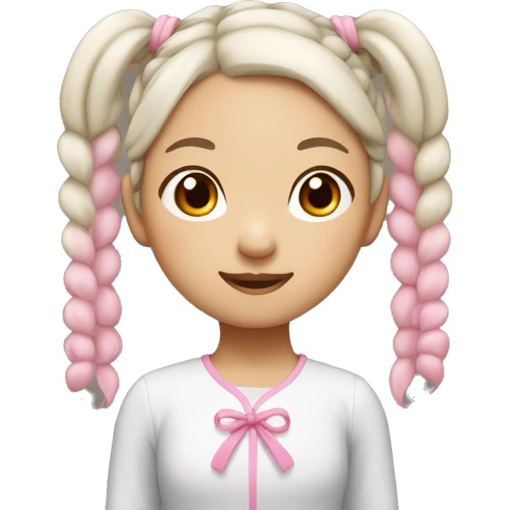 asian Little Girl with white-pink pigtails emoji