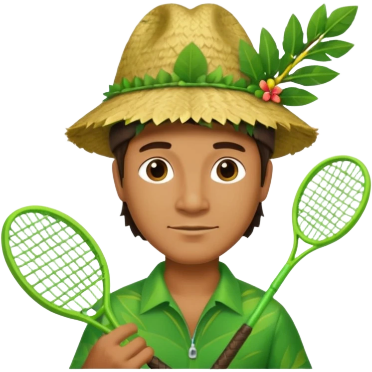 Hawaiian man with leaf hat green tree racket emoji
