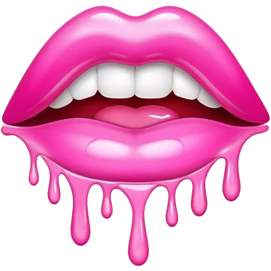 Floating pink glossy lip with dripping only white paint emoji