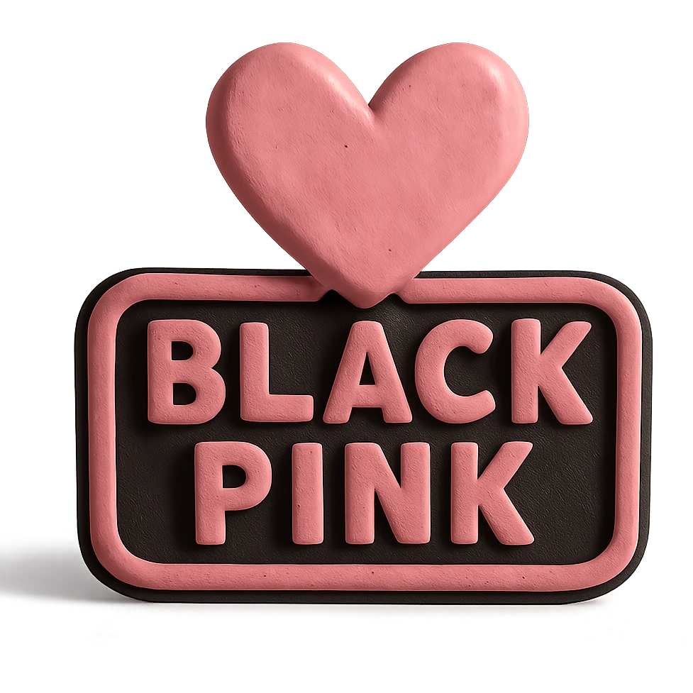 Blackpink inspired icon, pink and black, playful and textured emoji