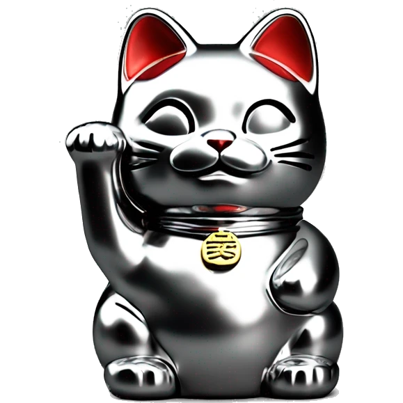 Full chrome plated solid color uncluttered maneki neko 3d emoji