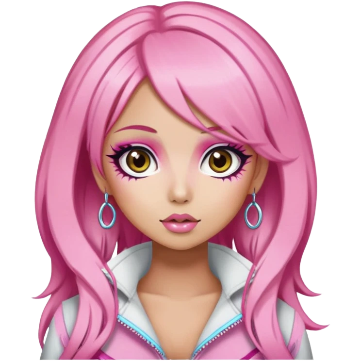 gyaru style, pink hair, pretty makeup, pretty bratz baddie emoji