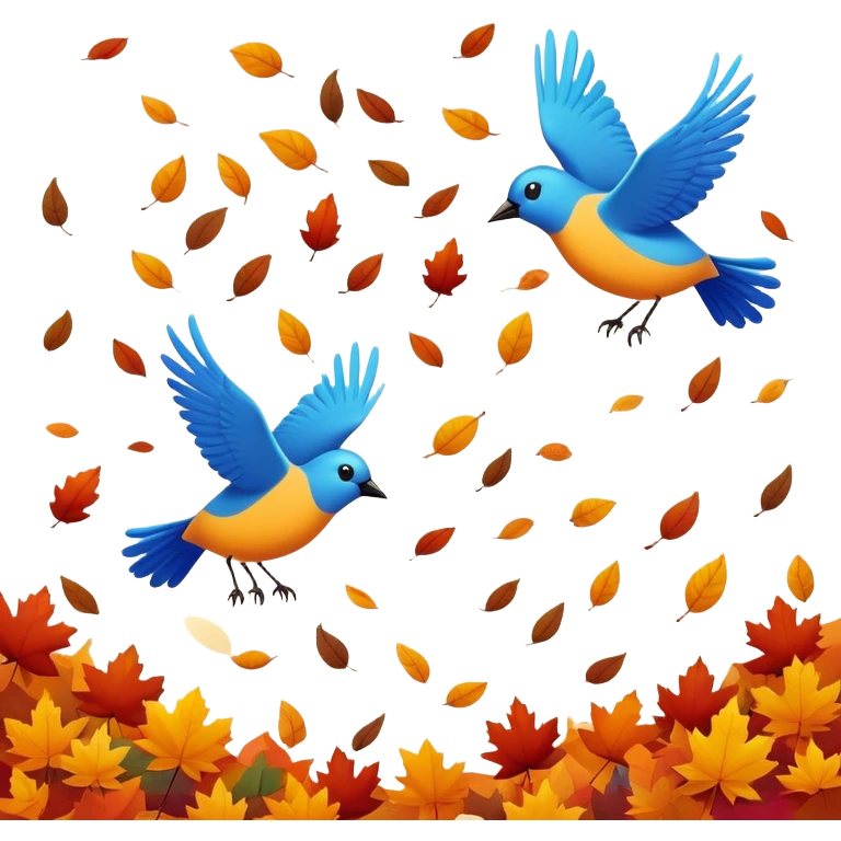birds flying away in autumn with colorful fall leaves, simple and expressive emoji