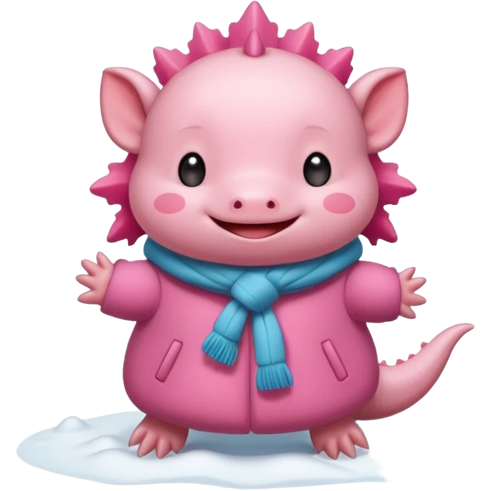 Axolotl playing in snow with winter clothes. emoji