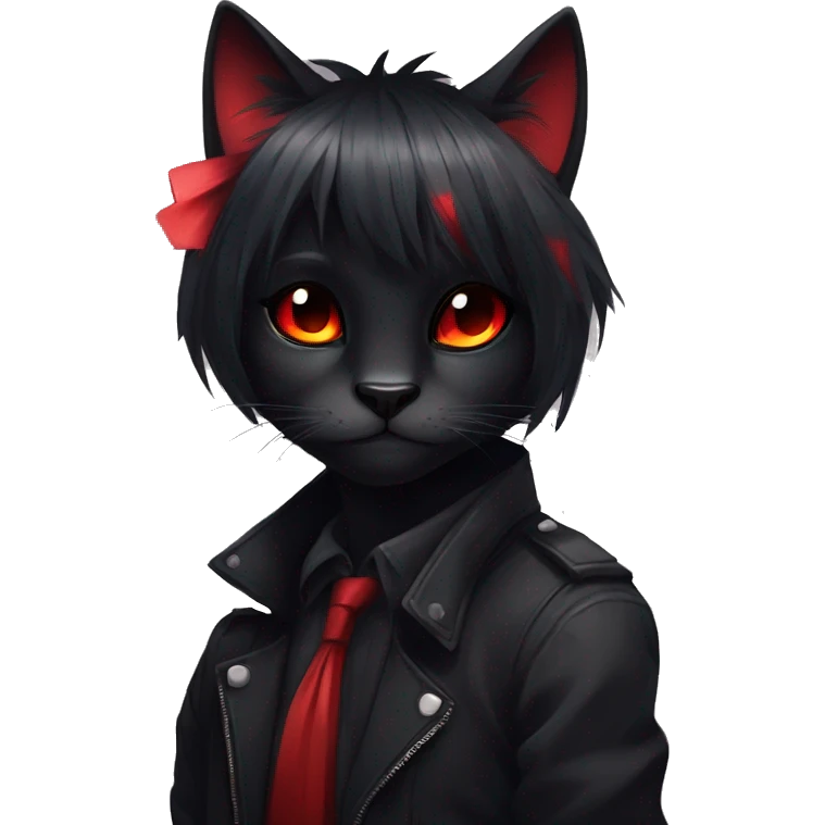 Anthro Edgy Cool Beautiful Black Cat-Fursona with Emo Hair-bangs with Red Streaks emoji