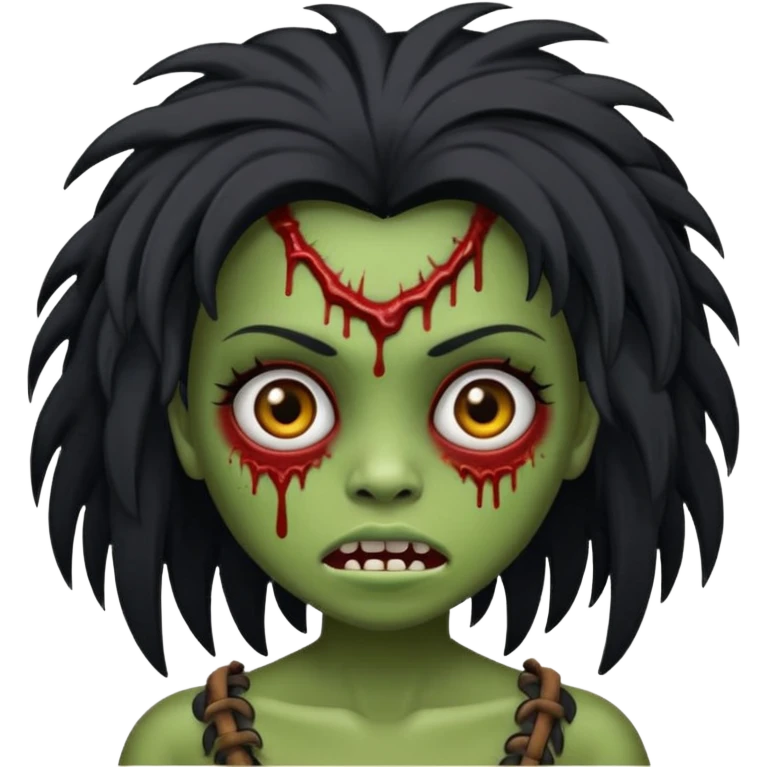 Faça uma menina de cabelo liso preto com franja zumbi cabelo longo 🧟‍♀️ faça ela assim emoji