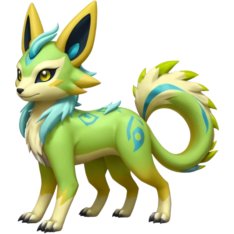  Exotic Tropical Meloetta-Zygarde-Zeraora-Renamon-Protogen-Palkia-hybrid-fusion-Fakémon-creature, full body emoji