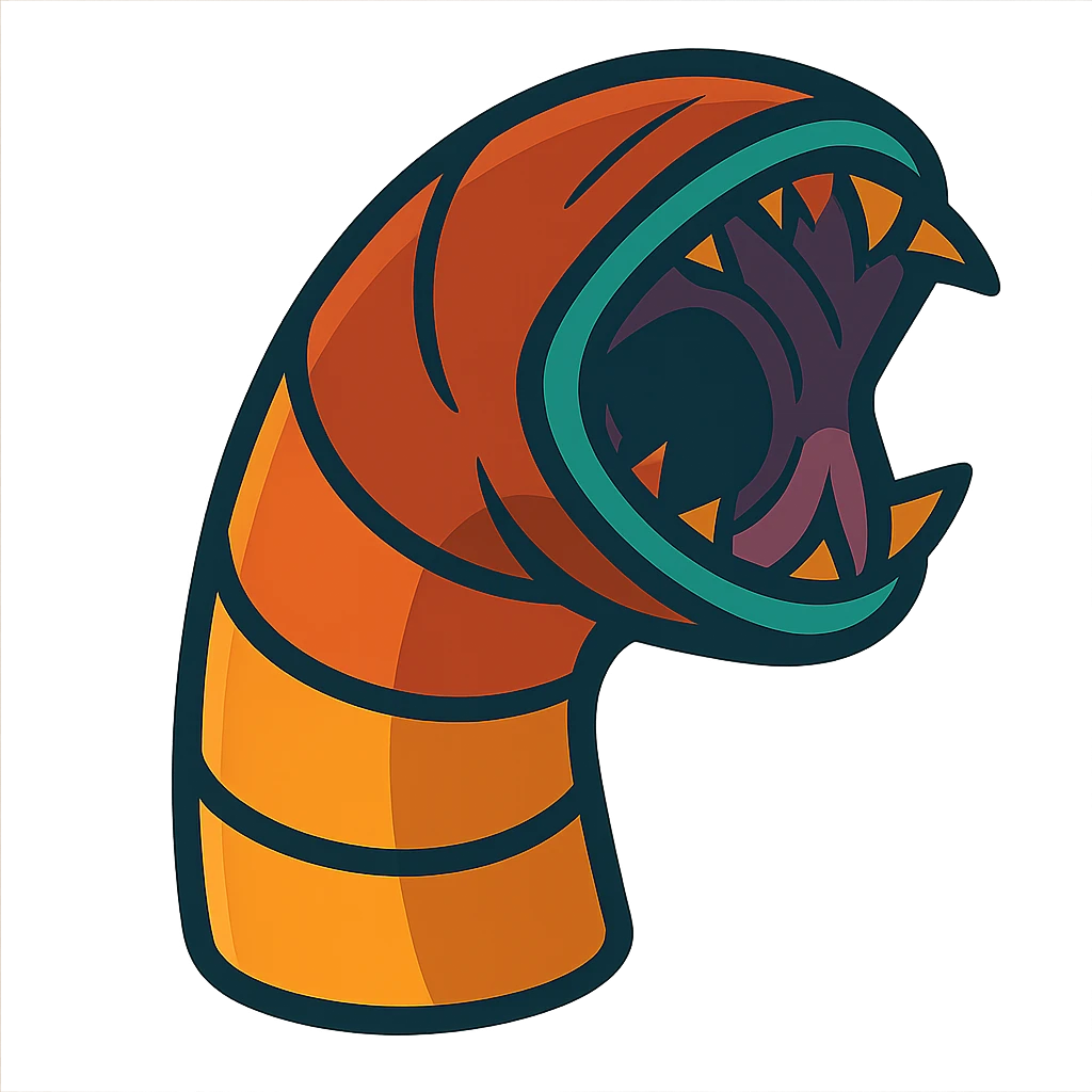 a sandworm head emoji, stylized and detailed, designed to connect seamlessly with a body emoji for a continuous worm effect, vibrant toon style emoji