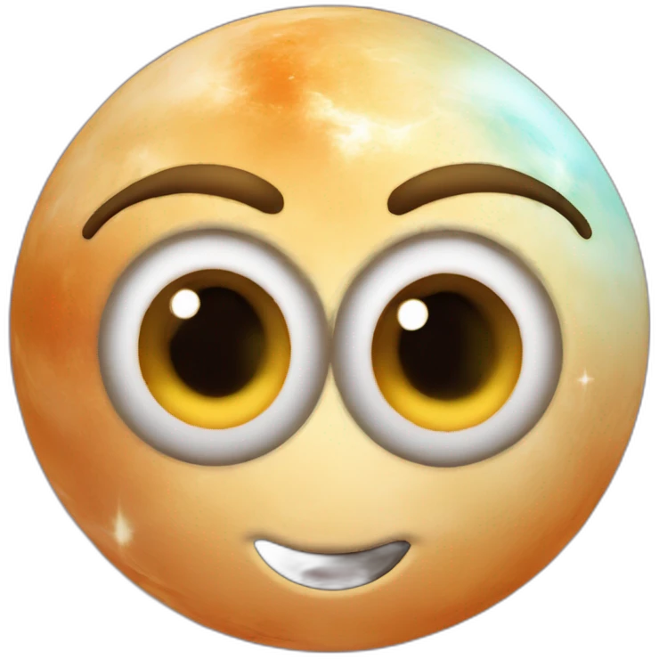 planet Venus with a cartoon smirking face with big childish eyes emoji
