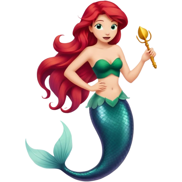 Disney Ariel mermaid singing, red hair flowing, green tail emoji