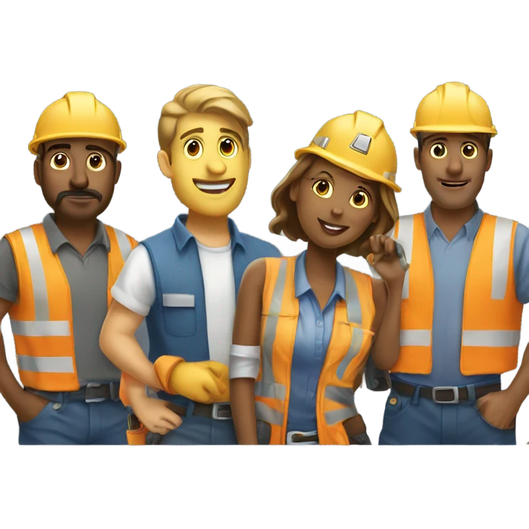 A total of three construction workers, artists, and office workers are working together. emoji
