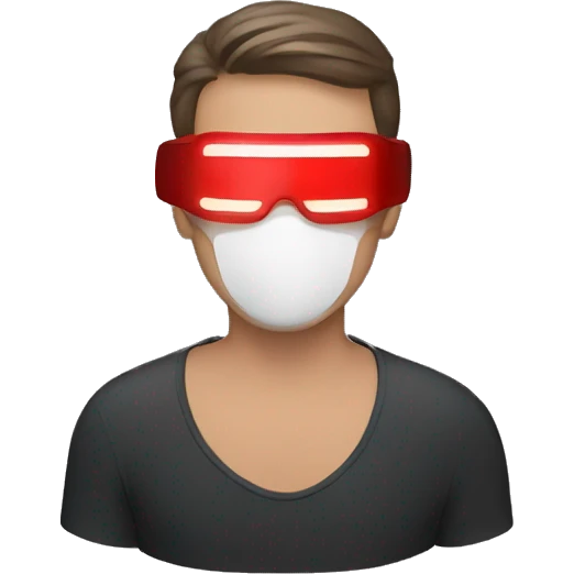 Guy wearing red light therapy mask emoji