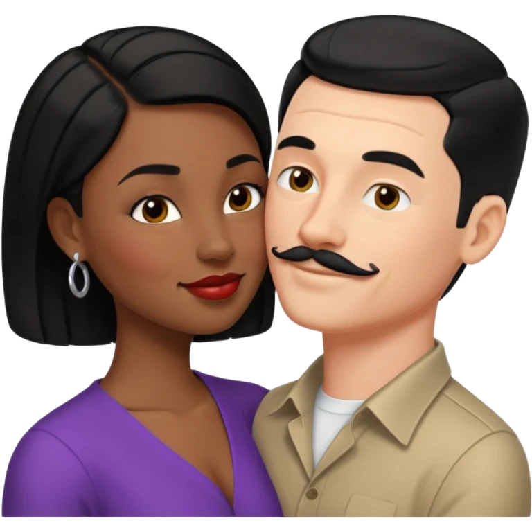 white man, black hair, slicked back, mustache kissing black woman with short black hair emoji emoji