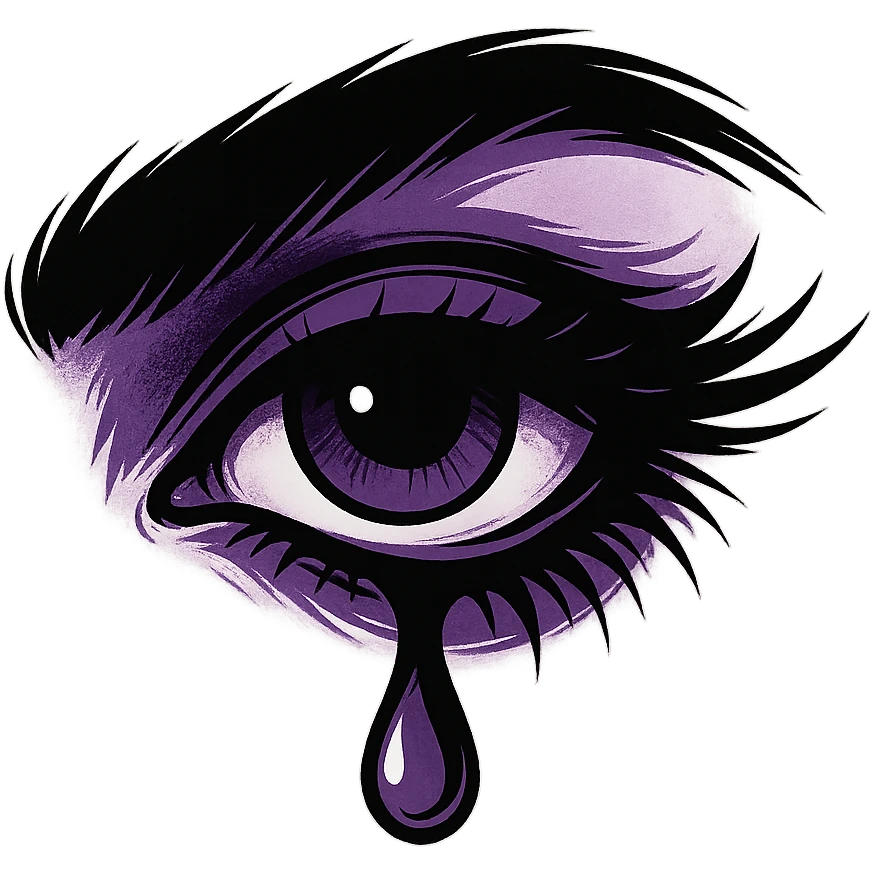 emo eye with a tear, black and purple, no background emoji