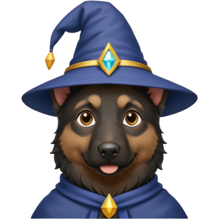 all black german shepherd face wearing a wizard hat emoji