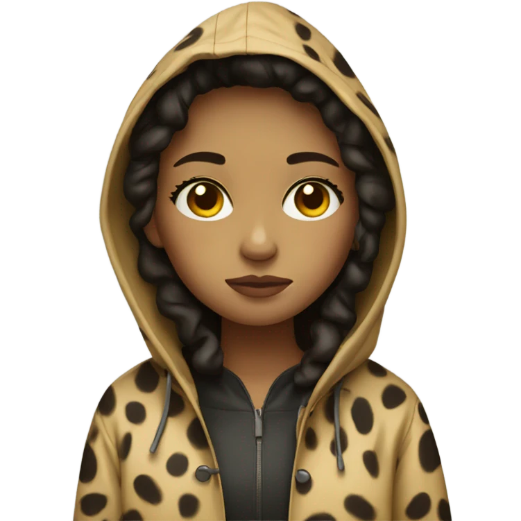Sad girl wearing a raincoat leopard color emoji