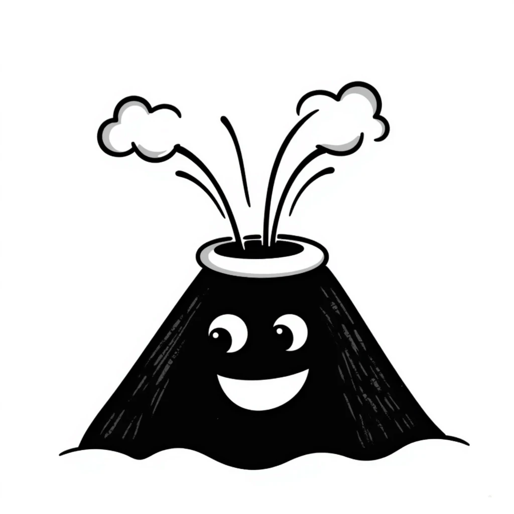 hand drawn doodle of a smiling volcano emoji