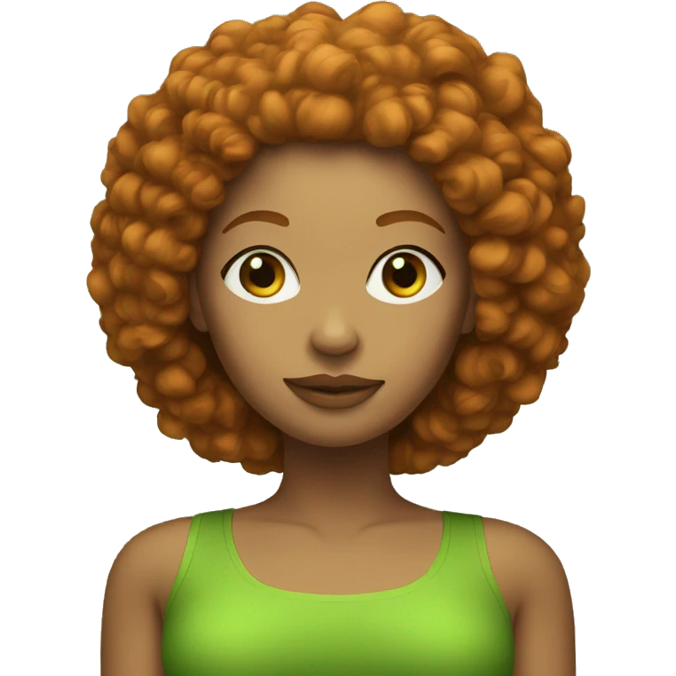 ginger afro fair skinned woman with green tube top emoji