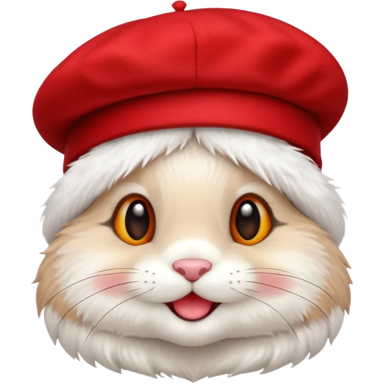 Cute bunny smiley face in full height, in a stylish red beret. emoji