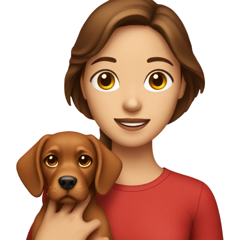 Brunette girl holding red lab dog emoji