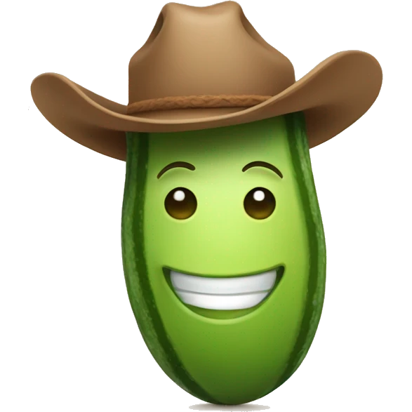 smirking emoji with cowboy hat holding a cucumber  emoji