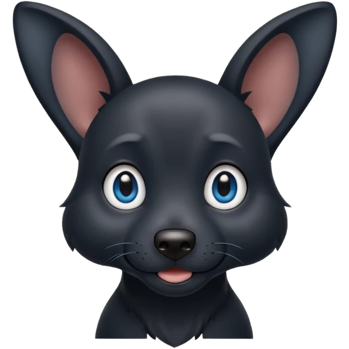 black dog with big up ears with blue eyes and pointier ears emoji
