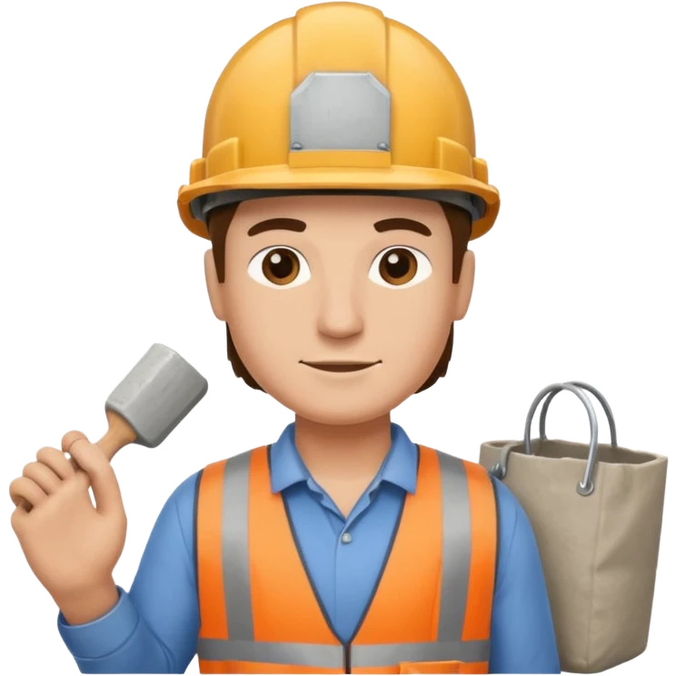 Bricklayer with construction helmet and a cement bag in his hands emoji