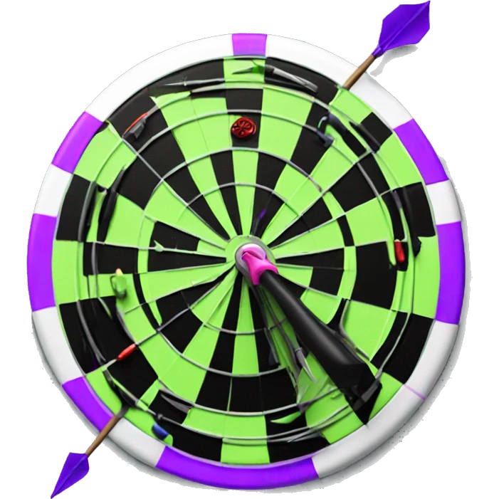 Lime green and purple dart board with motorcycle driving out  emoji