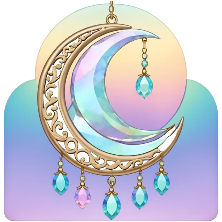 glossy Pastel iridescent crystal crescent damask moon suncatcher emoji