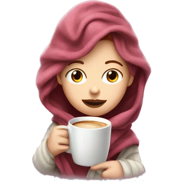 White girl with wavy pink and burgundy hair drinking coffee in a blanket emoji