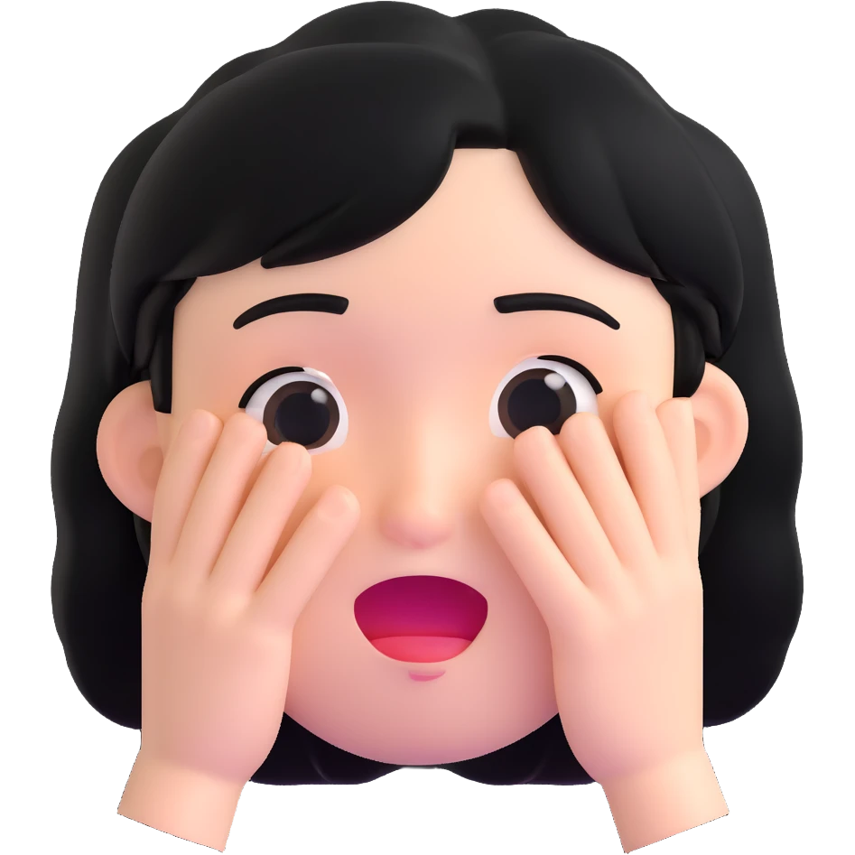 embarrassed white face with black hair emoji