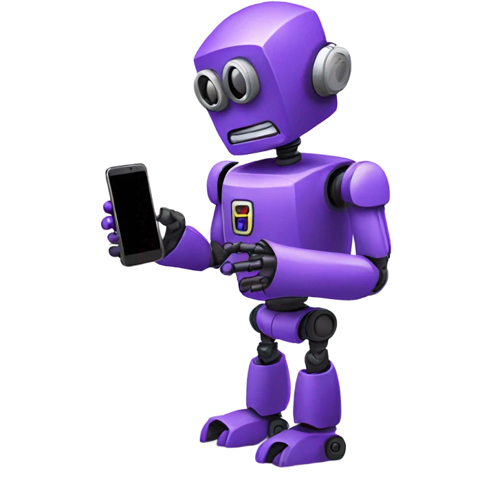 Purple robot showing a phone emoji