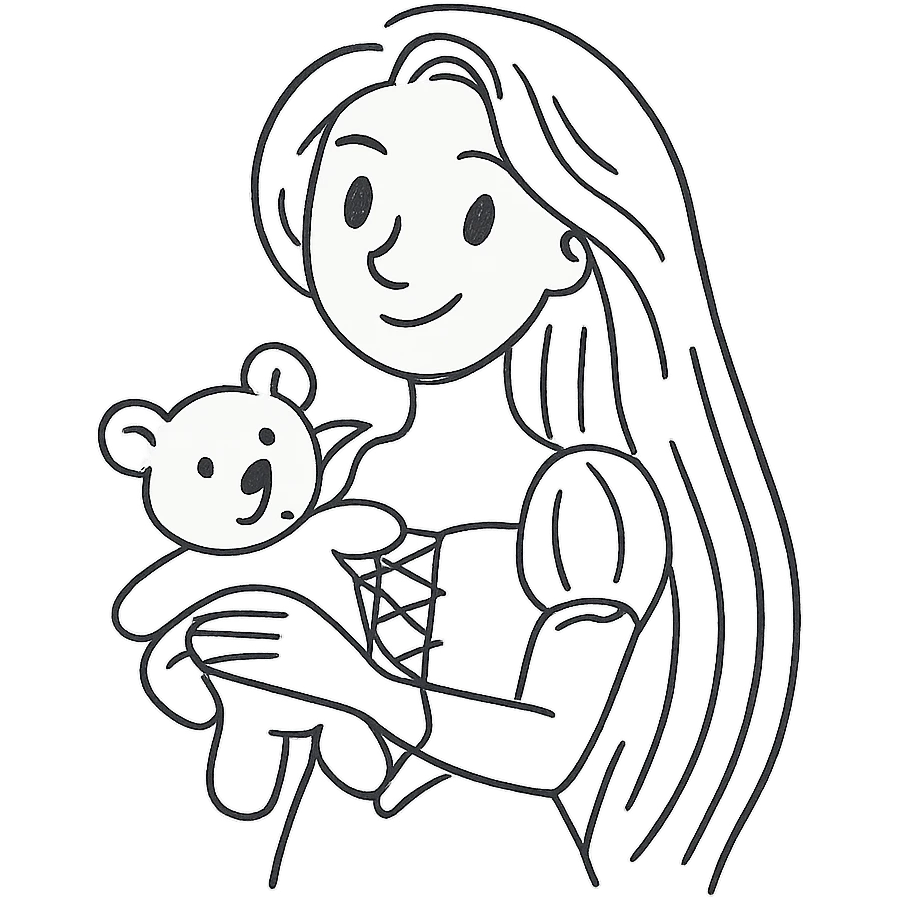 Rapunzel holding a teddy bear emoji