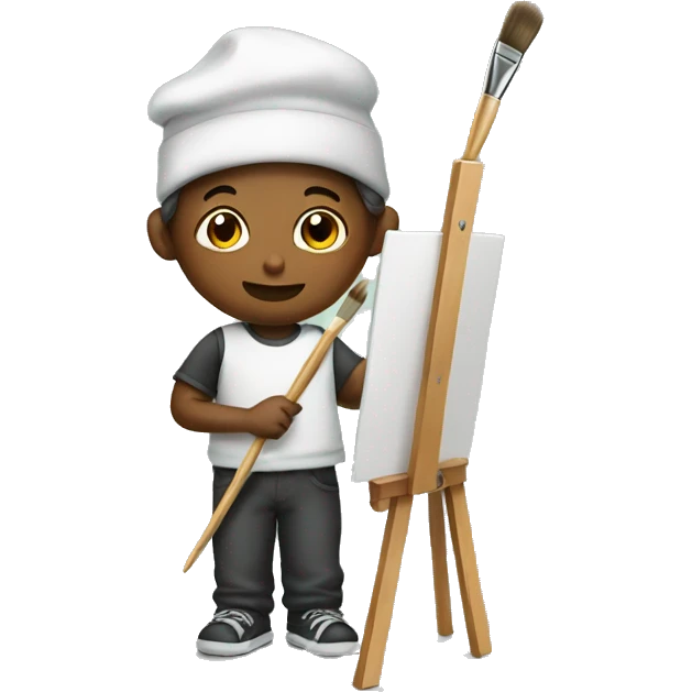 boy holds brush, an easel emoji