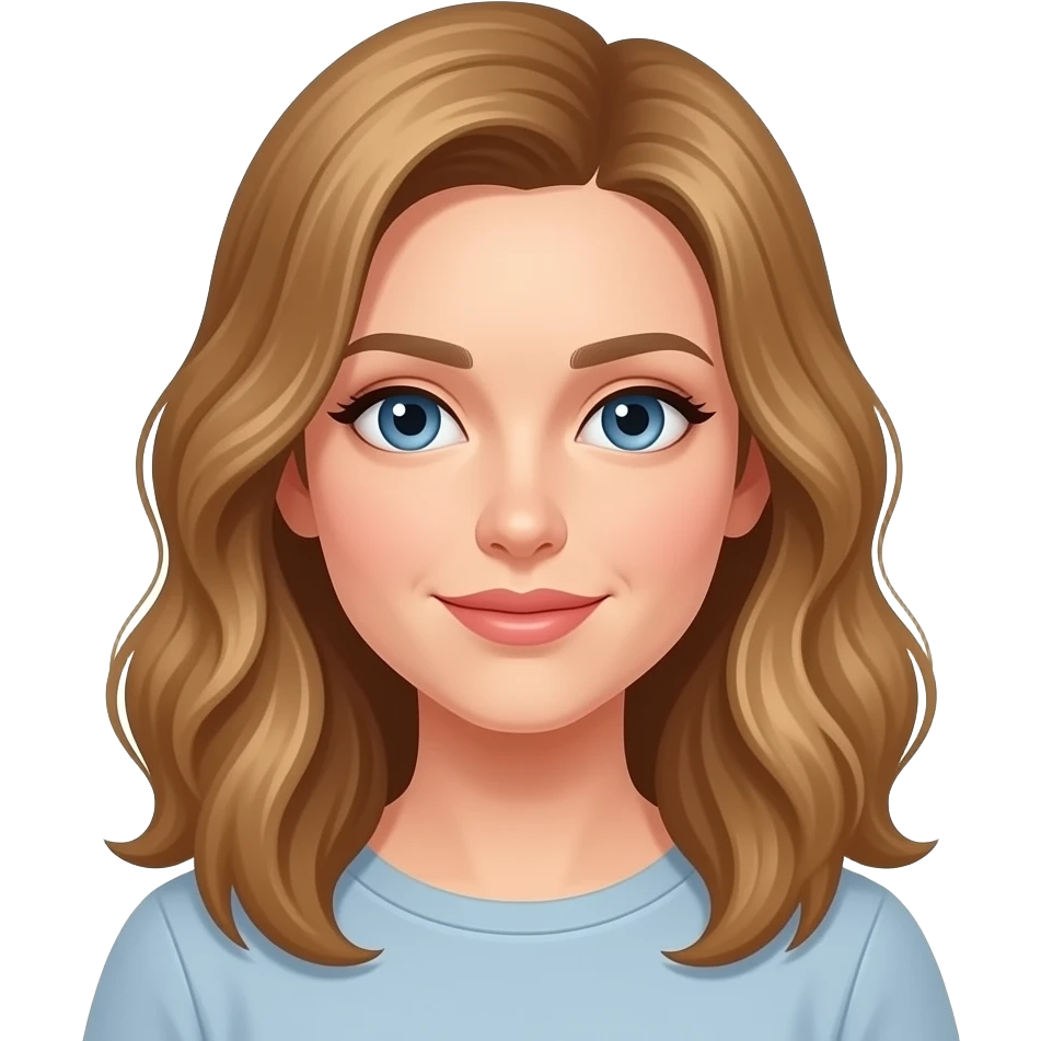 woman, blue eyes, late twenties, mousey blonde hair, waist length wavy hair, emoji