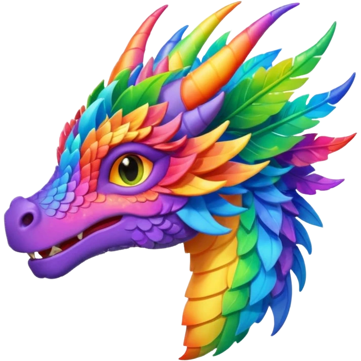 Glory the RainWing dragon's head with leafy frills and shifting rainbow colors, inspired by Wings of Fire, colorful emoji-style illustration emoji