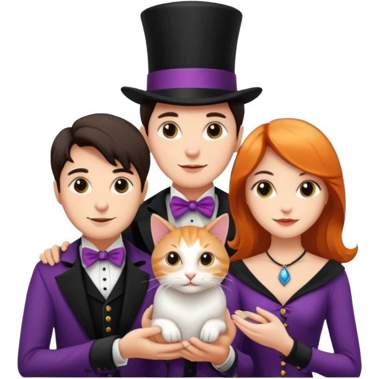 magician couple and their pet cat emoji