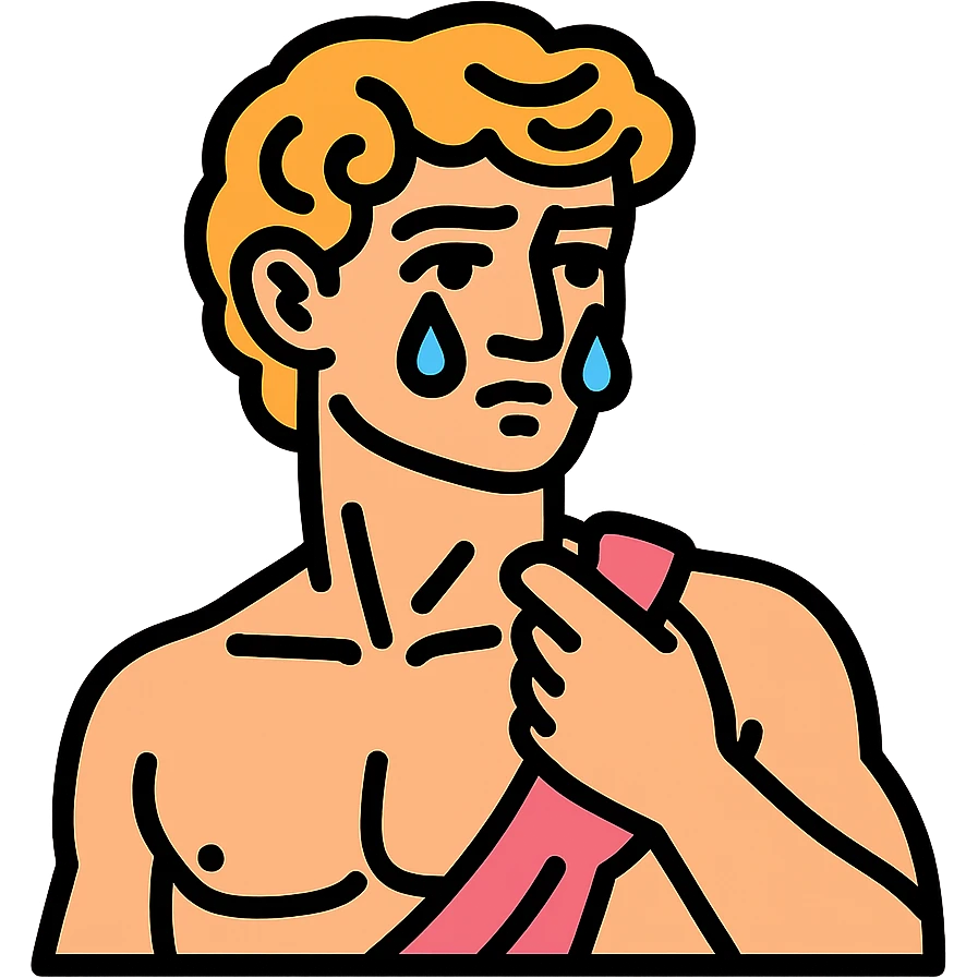 Michelangelo's statue of David with tears, symbolizing the statue crying emoji