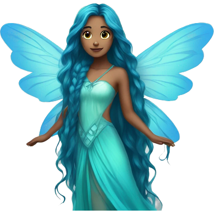 Beautiful, fairy, blue, turqoise, long hair, big wings emoji