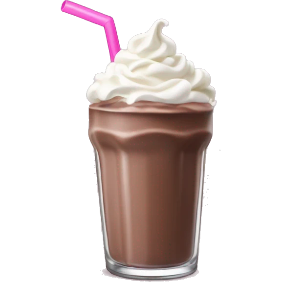 Chocolate milkshake with whipped cream and pink straw  emoji